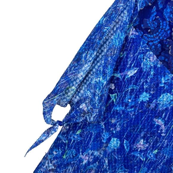 T Tahari Blue Floral Ruffled Cold Shoulder Dress NWT - Picture 7 of 16